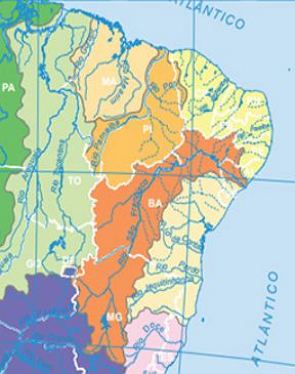 Mapa mostrando a localização da Bacia do Rio São Francisco