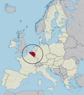 Mapa da Europa com a localização da Bélgica