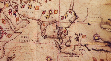 Mapa antigo mostrando as col&ocirc;nias portuguesas no Oriente.
