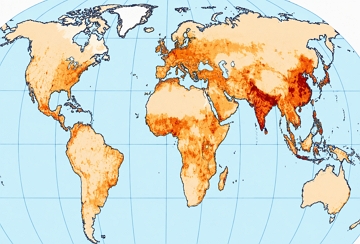 Mapa mostrando as regi&otilde;es do mundo com maior concentra&ccedil;&atilde;o populacional