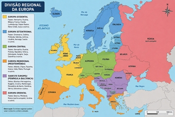 Mapa da divis&atilde;o regional da Europa