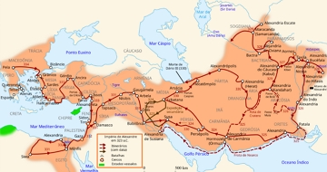 Mapa do Imp&eacute;rio Maced&ocirc;nico durante o reinado de Alexandre, o Grande.