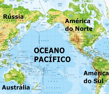 Mapa de localiza&ccedil;&atilde;o geogr&aacute;fica do Oceano Pac&iacute;fico