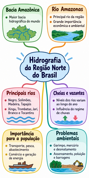 Mapa Mental da Hidrografia da Regi&atilde;o Norte do Brasil