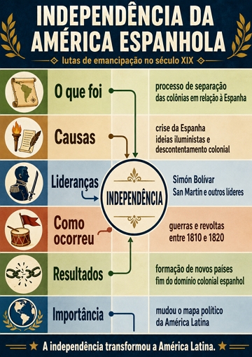mapa mental sobre a Independ&ecirc;ncia da Am&eacute;rica Espanhola