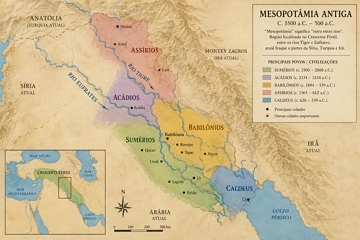 Mapa da antiga Mesopot&acirc;mia com os principais povos