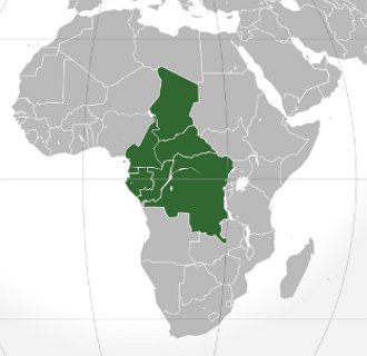 Mapa da &Aacute;frica mostrando a localiza&ccedil;&atilde;o dos pa&iacute;ses da &Aacute;frica Central