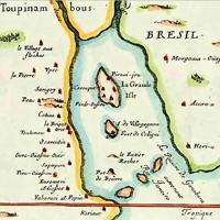 Mapa Antigo, de 1555, da Baia da Guanabara na cidade do Rio de Janeiro