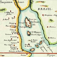 Mapa Antigo, de 1555, da Baia da Guanabara na cidade do Rio de Janeiro