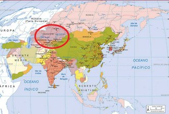 Mapa da &Aacute;sia com destaque para a &Aacute;sia Central