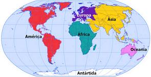 Mapa Mundi mostrando a divisão continental