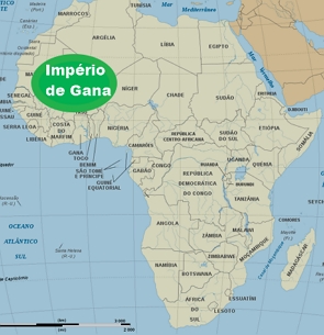Mapa da &Aacute;frica mostrando a localiza&ccedil;&atilde;o do Imp&eacute;rio de Gana