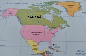 Mapa mostrando a localiza&ccedil;&atilde;o do Canad&aacute; na Am&eacute;rica do Norte