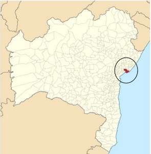 Mapa mostrando a localização da cidade de Salvador no estado da Bahia