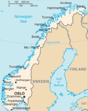 mapa da Noruega