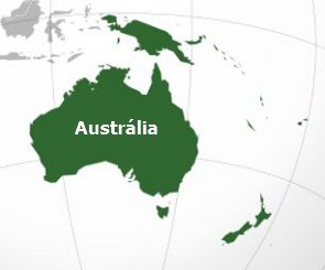 Mapa da Oceania com destaque para a Austr&aacute;lia