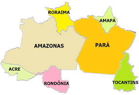 Mapa da Região Norte do Brasil com os estados