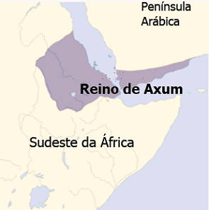 Mapa mostrando a localização geográfica do Reino de Axum