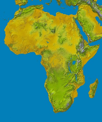 Mapa topogr&aacute;fico do relevo africano