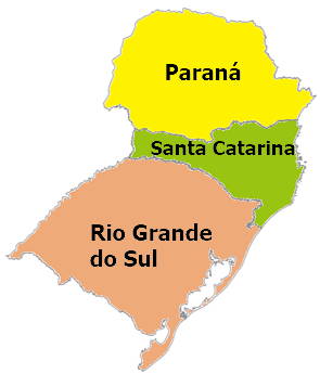 Mapa político da região Sul do Brasil
