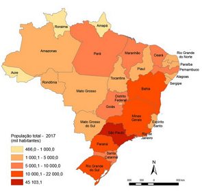 Mapa temático da população brasileira por estados