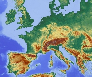 Imagem mostrando a Europa do ponto de vista do relevo
