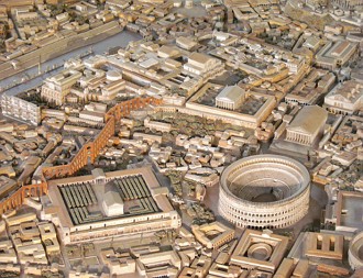 Foto de uma maquete do centro da cidade de Roma durante o imp&eacute;rio.
