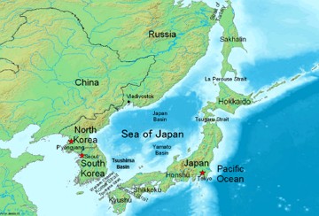 Mapa mostrando a localiza&ccedil;&atilde;o do Mar do Jap&atilde;o