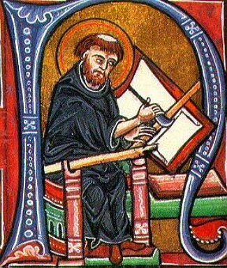 Denho medieval mostrando um monge copista