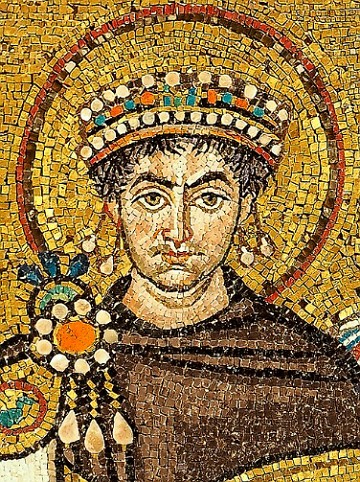 Imagem do imperador bizantino Justiniano I num mosaico