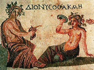 Mosaico mostrando Dion&iacute;sio e Acm&eacute;