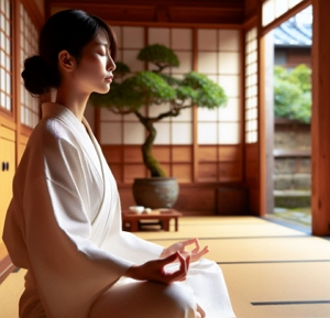 Ilustra&ccedil;&atilde;o de uma mulher meditando