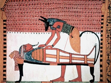 Ilustra&ccedil;&atilde;o mostrando o deus An&uacute;bis realizando a mumifica&ccedil;&atilde;o