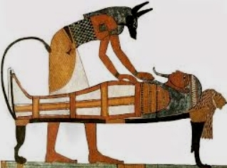 Pintura de processo de mumifica&ccedil;&atilde;o no Egito Antigo