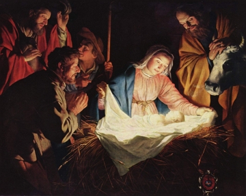 Pintura retratando o nascimento de Jesus