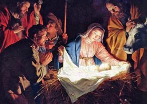 Pintura retratando o nascimento de Jesus