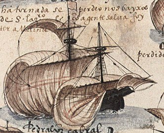 Pintura mostrando uma nau portuguesa da Era das Grandes Navega&ccedil;&otilde;es e Descobrimento Mar&iacute;timos
