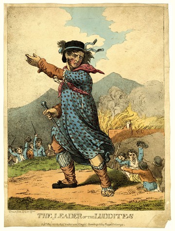 Ilustra&ccedil;&atilde;o mostrando Ned Ludd, o l&iacute;der dos ludistas