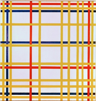 Pintura formada por emaranhado de linhas retas coloridas