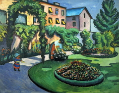 Nosso jardim com canteiro de flores, pintura de August Macke