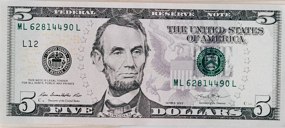 Nota de 5 dólares dos EUA com o retrato de Abraham Lincoln