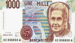Imagem de uma nota de 1000 liras da Itália
