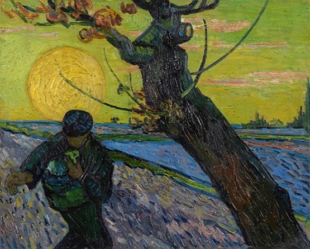 Pintura de Van Gogh mostrando um semeador no campo e uma &aacute;rvore