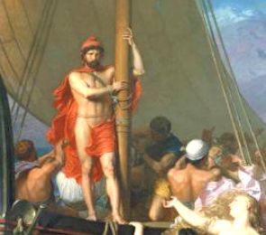 Pintura mostrando Odisseu amarrado no mastro do navio