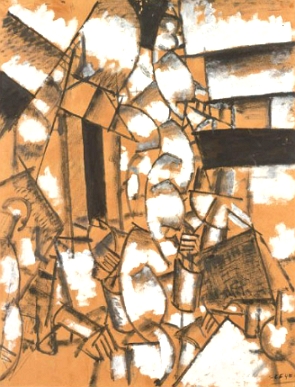 Pintura abstrata em amarelo, preto e branco