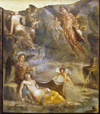 Pintura romana antiga com seres alados