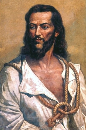 Retrato pintado de Tiradentes com a corda no pescoço