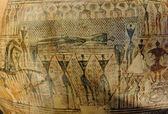 Pintura em um vaso grego do in&iacute;cio do per&iacute;odo Arcaico