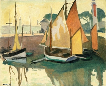 Pintura do Porto de la Rochelle com barcos