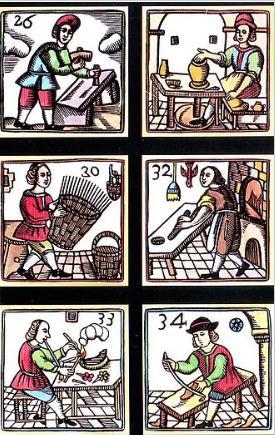 Imagens medievais retratando profissões da época e que formavam Corporações de Ofício